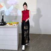 国风女装 2025夏装 红色无袖 新中式 上衣女夏季 坎肩盘扣立领马甲洋气
