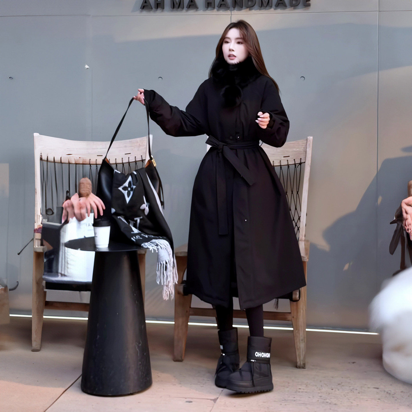 法式复古气质黑色白鸭绒羽绒服女冬季新款御姐风时尚中长款大风衣