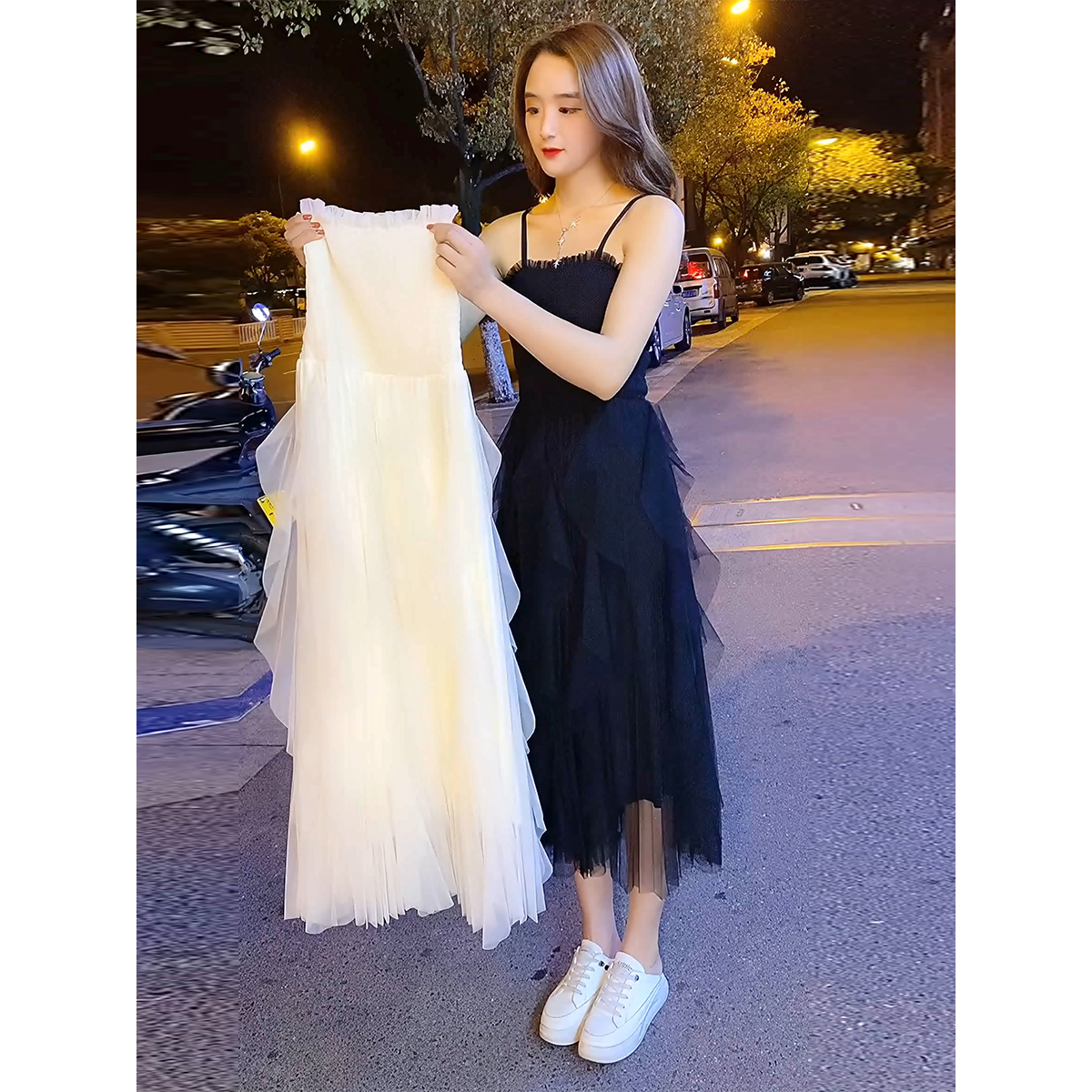 网红时尚炸街百搭连衣裙修身吊带