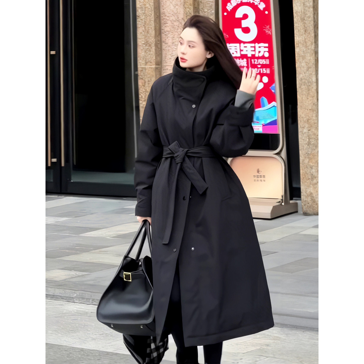 韩系中长款裙式羽绒棉服女款冬季2026新款高级感收腰大衣外套