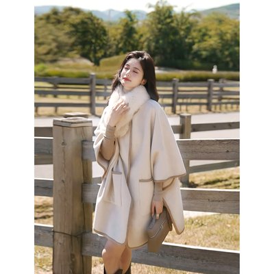 毛呢大衣小香风斗篷外套厚秋冬女