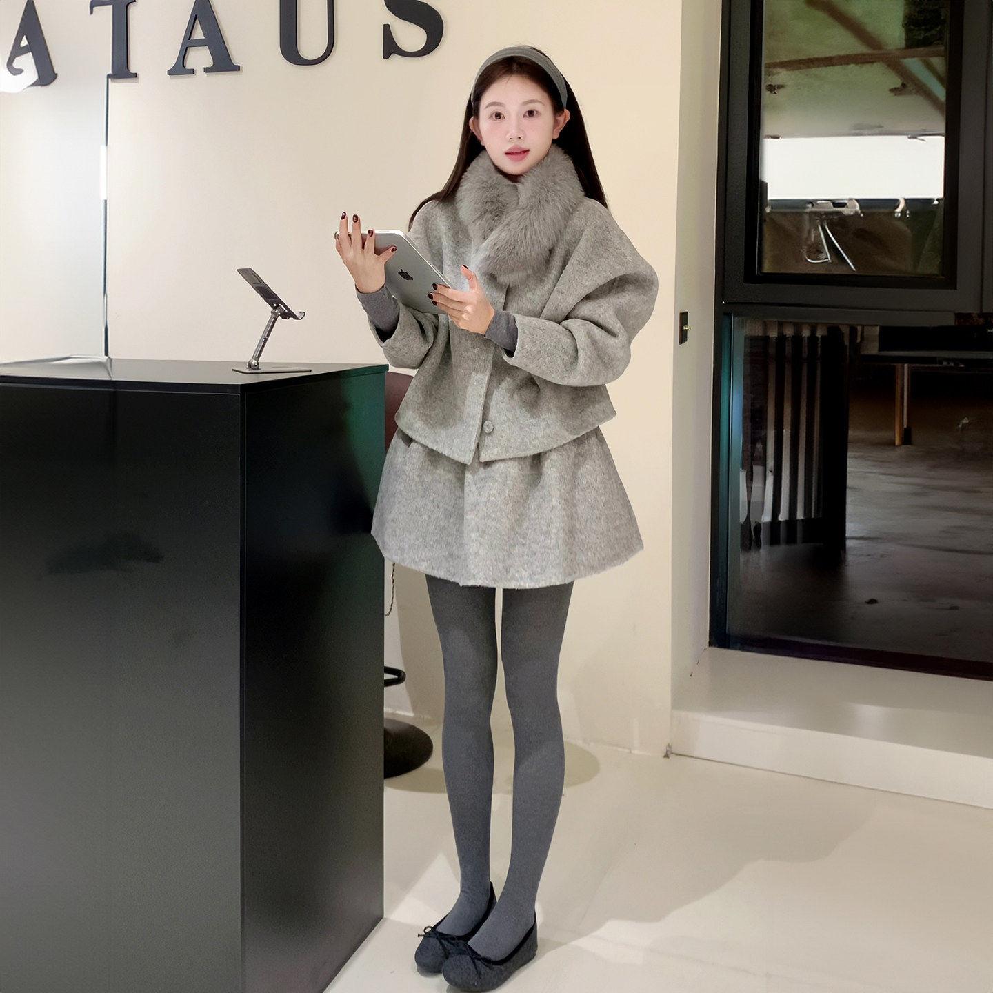 2026冬季新款灰色羊绒羊毛毛呢外套半裙套装女超火流行穿搭一整套,女装/女士精品,时尚套装,淘宝优惠券,粉丝福利购,淘宝优惠卷