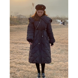 2026冬季网红爆款娃娃领羽绒棉服女中长款过膝韩版时尚气质收腰外