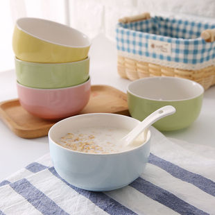 饭碗小碗4寸陶瓷碗送筷家用小饭碗简约米饭汤碗纯色4.2英寸套装小