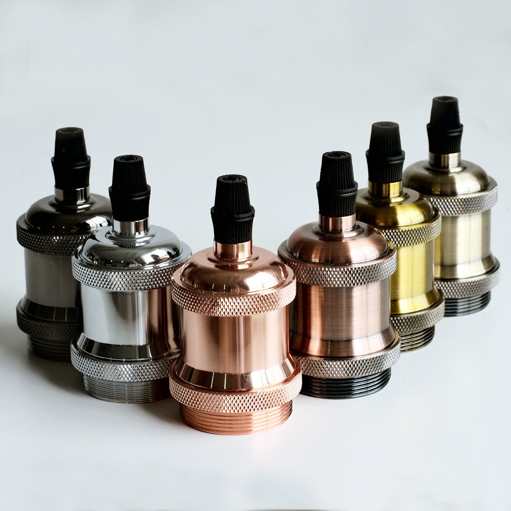 复古e27螺口金属半牙带环台灯落地灯吊灯led灯头灯座灯口灯饰配件