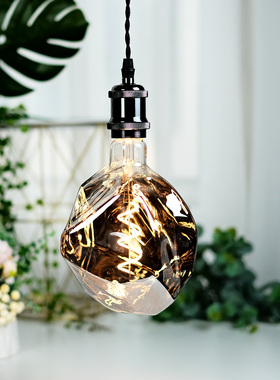 异型石头电镀灰色金色爱迪生灯泡暖光大灯泡网红民宿装饰大吊灯