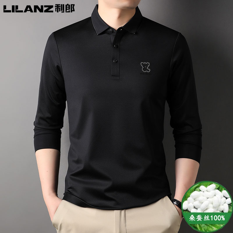 利郎长袖t恤男春秋季专柜正品商务休闲桑蚕丝无痕免烫抗皱POLO衫