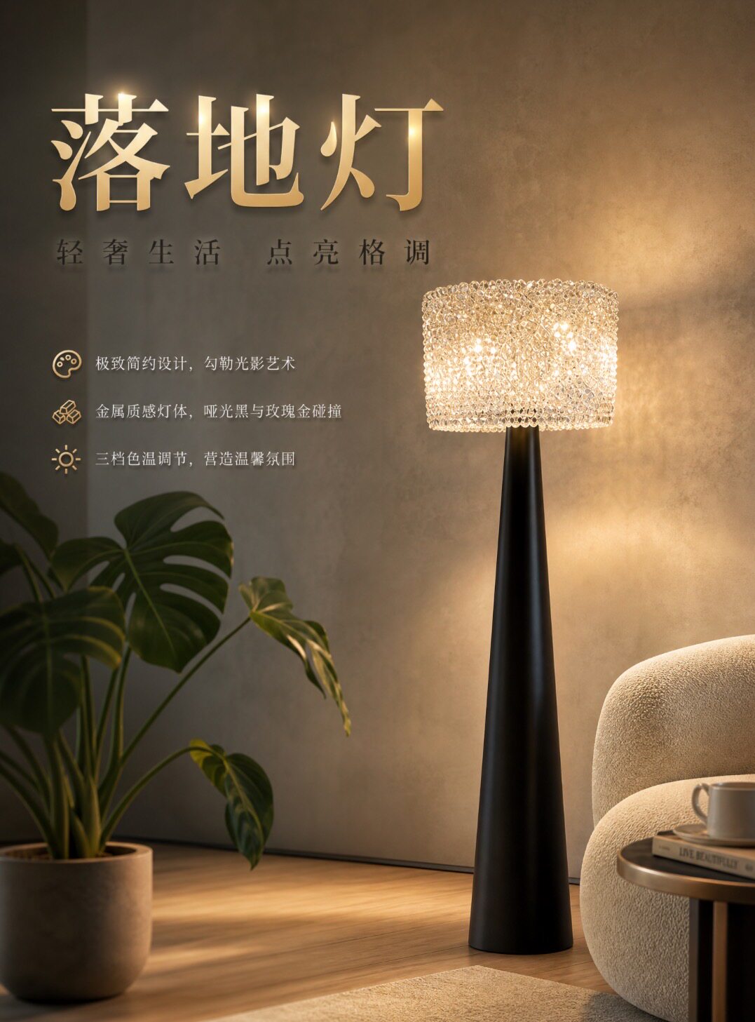 意大利进口设计轻奢水晶落地灯客厅卧室落地灯设计师样板间法式