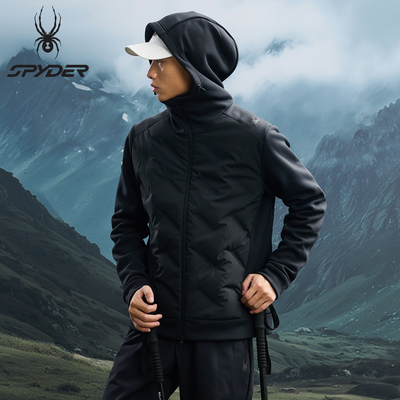 SPYDER蜘蛛羽绒服男轻薄短款羽绒外套连帽鹅绒运动夹克男25EF229M
