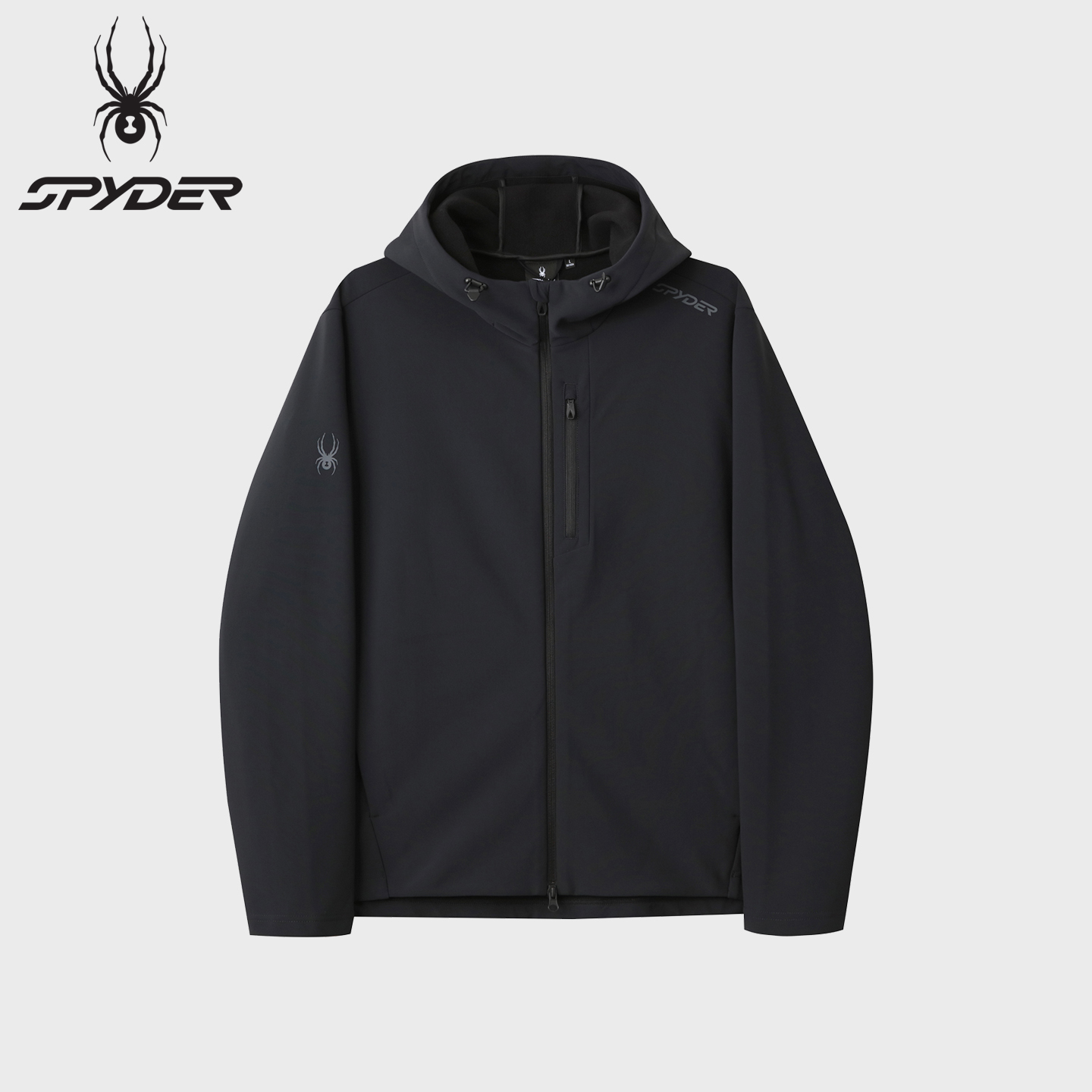 SPYDER蜘蛛户外休闲运动夹克男连帽防风加绒外套黑色上衣25MF111M