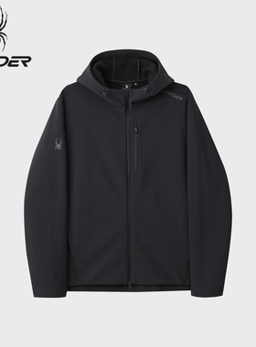SPYDER蜘蛛户外休闲运动夹克男连帽防风加绒外套黑色上衣25MF111M