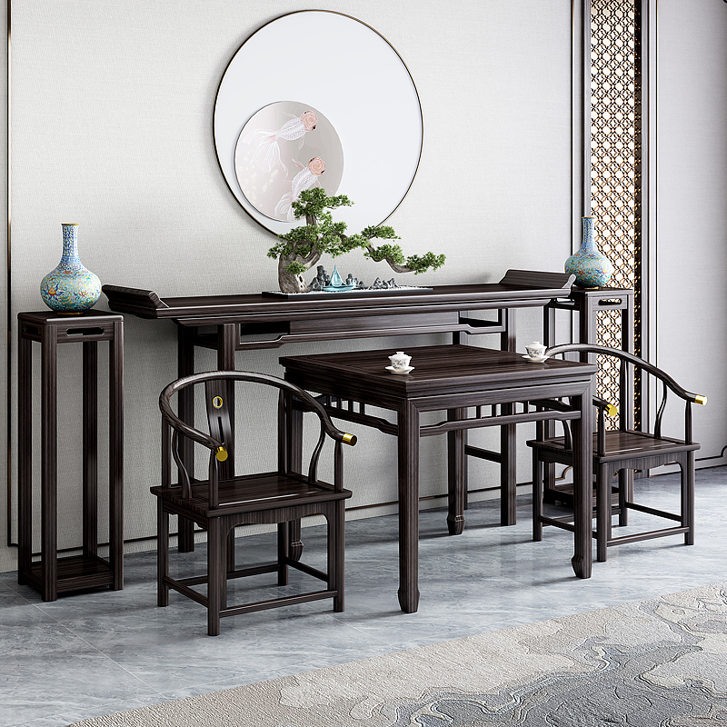 农村明式中堂六件套实木供桌八仙桌新中式翘头条案玄关桌神台供桌