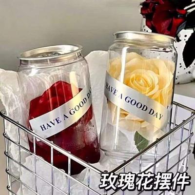 冰封玫瑰鲜花朵透明易拉罐桌面装饰摆件仪式感礼品纪念日装饰品束