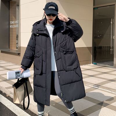羽绒棉服女2025冬装韩版休闲中长款连帽棉衣大码宽松胖mm加厚外套