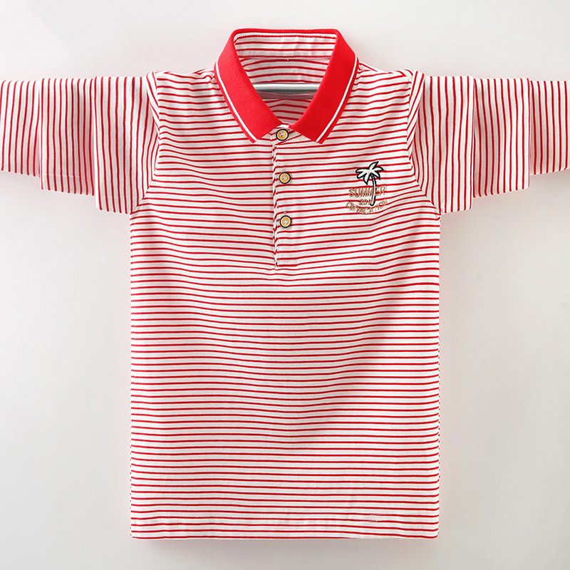 男童t恤长袖polo衫纯棉儿童春装条纹上衣中大童翻领春秋童装打底