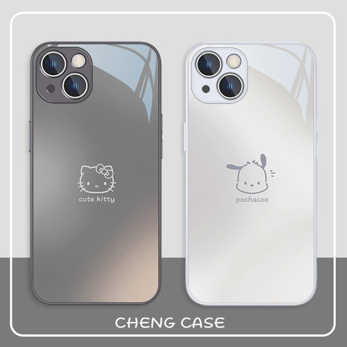 情侣渐变凯蒂猫苹果玻璃手机壳