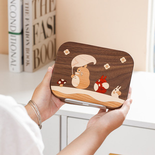 黑胡桃龙猫平板支架实木支架桌面升降阅读书架儿童学生多功能木质