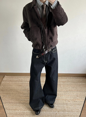 Design Create冈山窄幅脱浆原牛14.5盎司A字baggy版型宽松牛仔裤