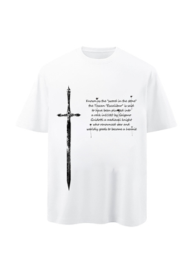 清仓特价！300g新疆长绒棉剑与蔷薇印花加固螺纹cleanfit百搭短袖