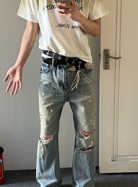现货秒发BYR 破坏破洞做旧水洗vintage 年度牛王 微喇牛仔裤