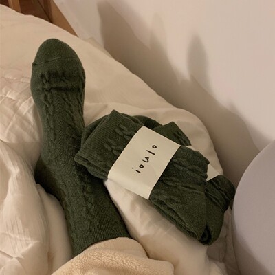 小赵家 日系麻花羊毛袜子女中筒袜秋冬家加厚保暖韩系堆堆袜