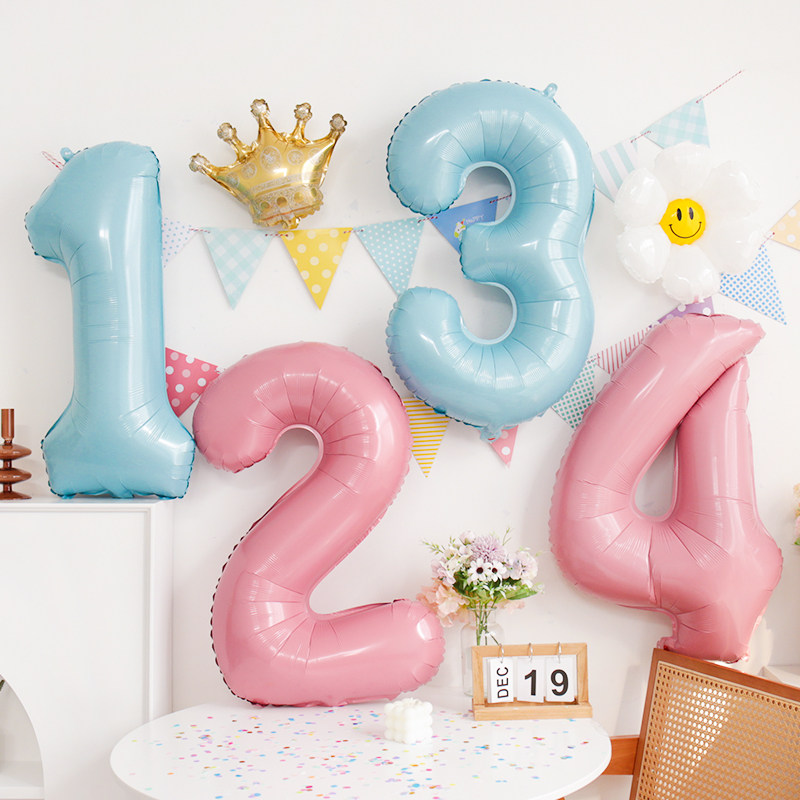 32寸马卡龙色粉蓝数字铝膜气球周岁儿童宝宝生日派对拍照装饰布置,节庆用品/礼品,气球,淘宝优惠券,粉丝福利购,淘宝优惠卷