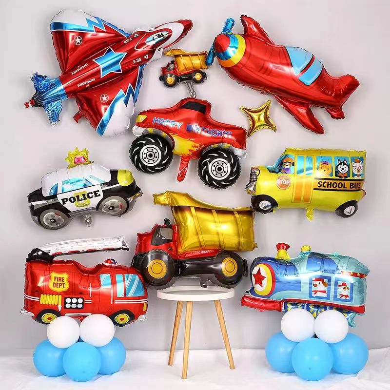 卡通工程车铝膜生日气球吊车挖机叉车儿童工程车主题派对玩具气球
