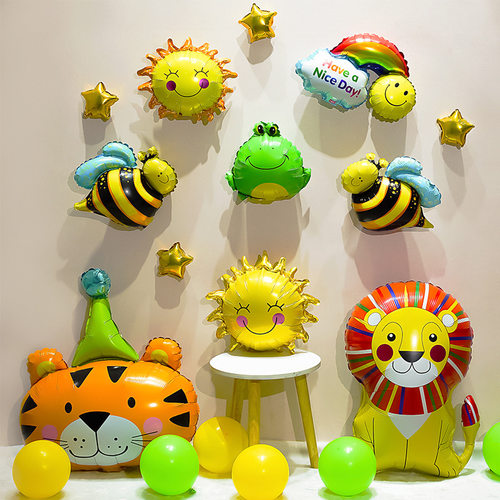 生日卡通动物太阳云朵彩虹蜜蜂装饰铝膜儿童场景布置老虎狮子气球