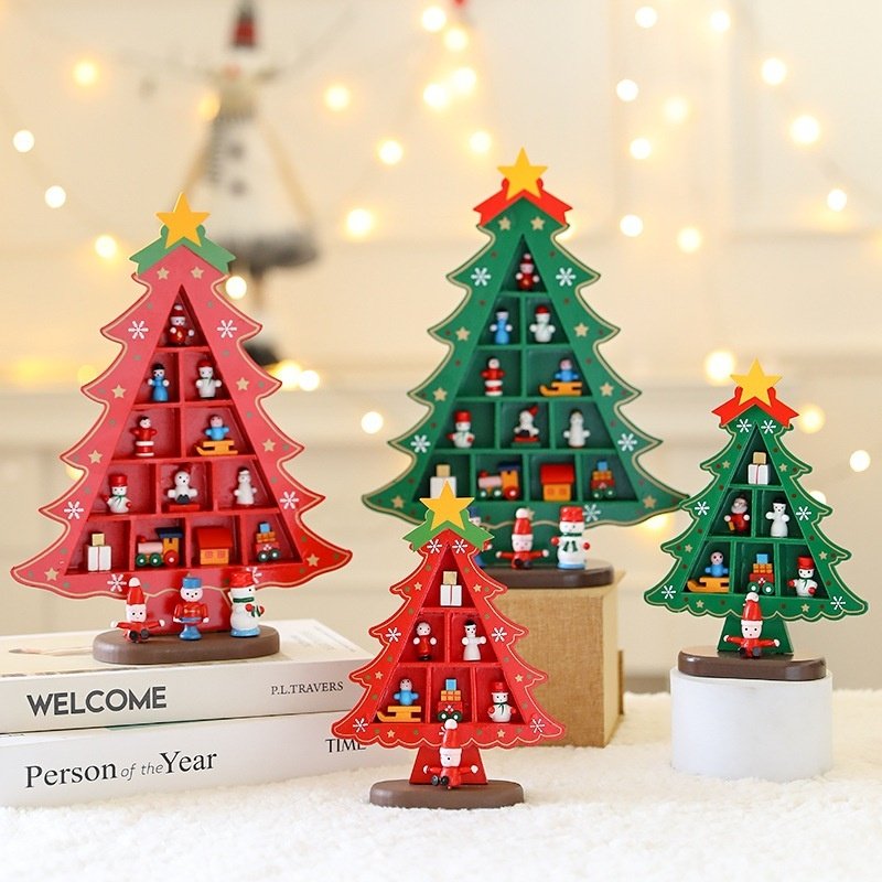 圣诞节装饰桌面木质摆件DIY圣诞树挂饰欧式橱窗场景布置