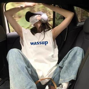 夏季 无袖 HEODS美式 t恤潮牌运动汗衫 篮球基础纯棉背心男款 WASSUP