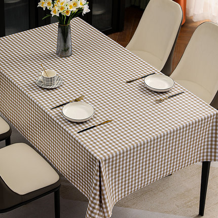 桌布免洗防水防油防烫PVC长方形餐桌布茶几简约格子台布网红方格