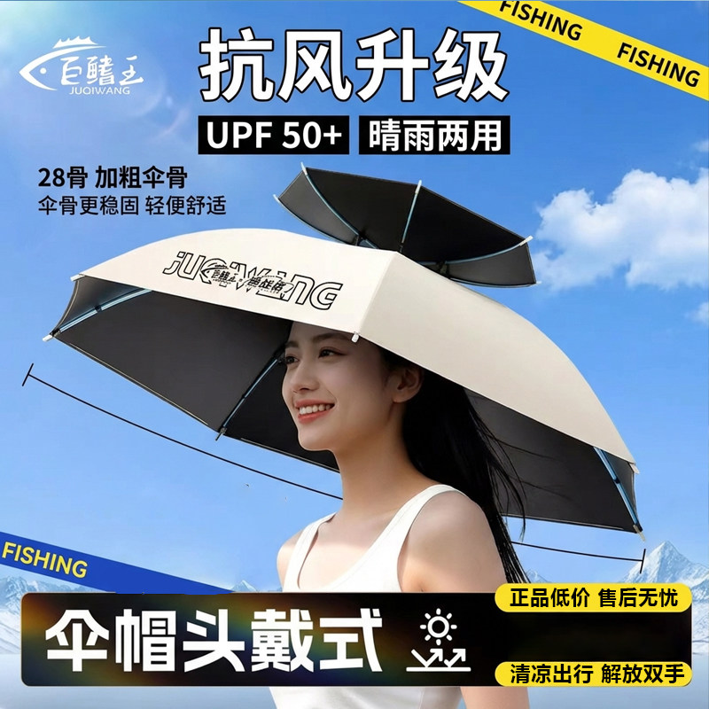 2026头戴雨伞帽头顶雨伞钓鱼伞帽斗笠雨伞大号遮阳头戴帽子伞帽