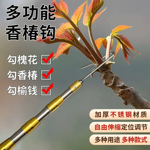 不锈钢抄网多功能香椿钩高空摘果杆伸缩杆洋槐花杏水蜜桃枇杷镰刀