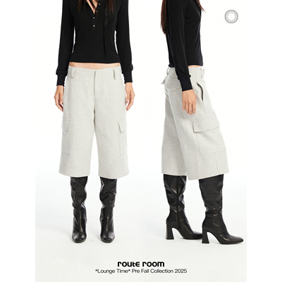 routeroom羊毛粗花呢直筒七分裤