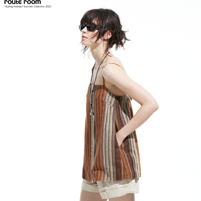 亚麻色织条纹可调节吊带背心