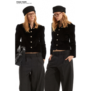 廓形立领夹克外套 黑色丝绒短款 route room