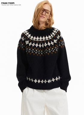 route room 浣熊绒羊毛混纺费尔岛花纹针织套头毛衣