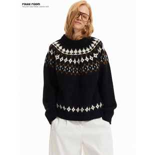 route 浣熊绒羊毛混纺费尔岛花纹针织套头毛衣 room