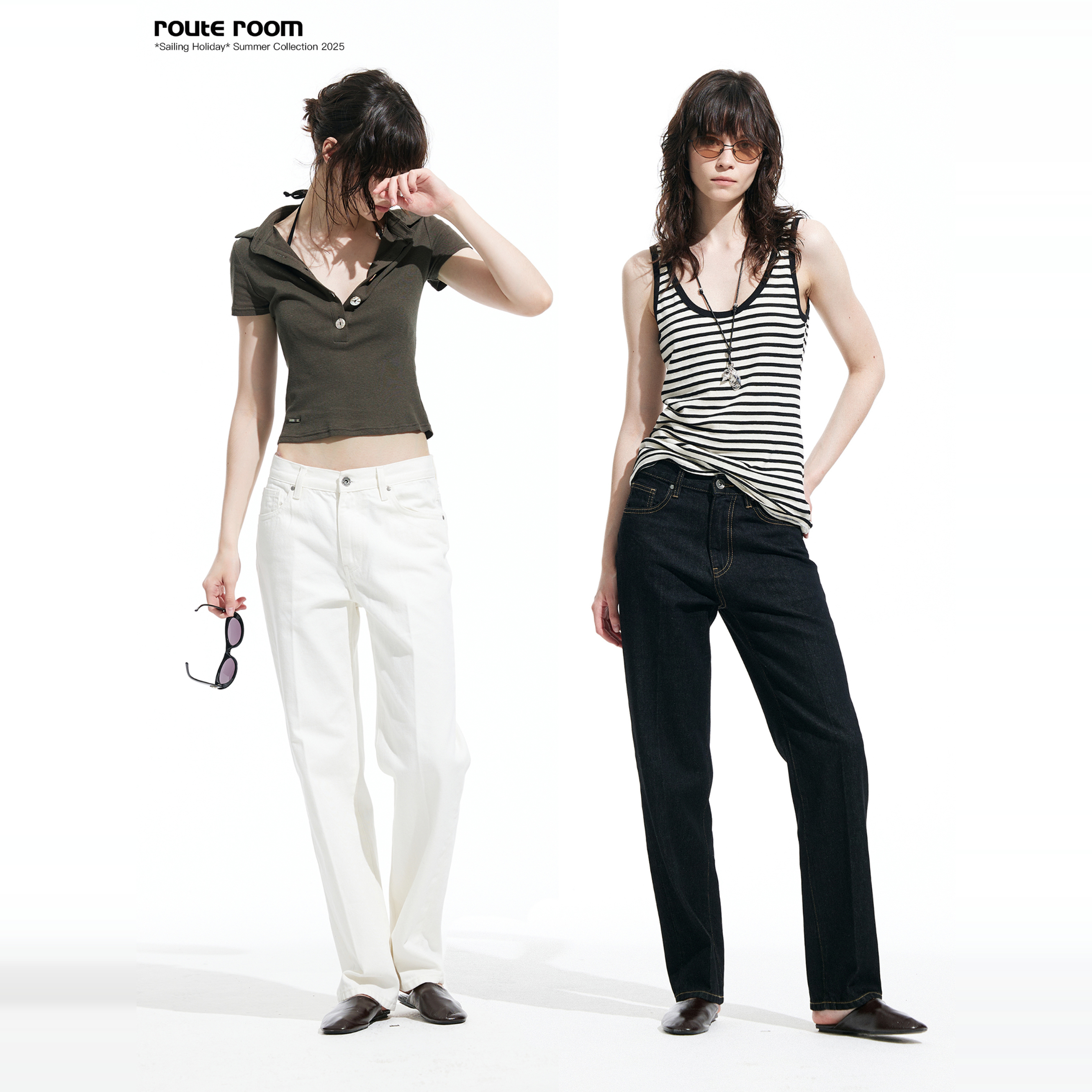 route room 黑色｜白色 微锥形压折立体直筒牛仔裤 雅痞显瘦