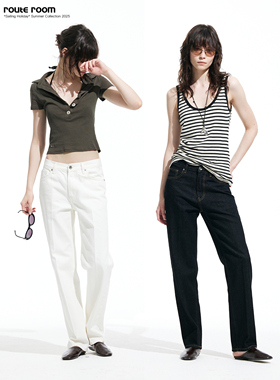 route room 黑色｜白色 微锥形压折立体直筒牛仔裤 雅痞显瘦