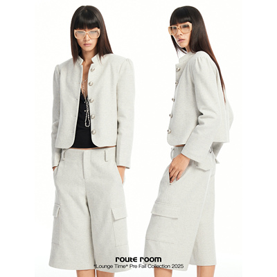 routeroom羊毛粗花呢立领夹克