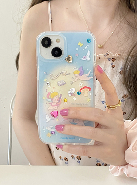 可爱小天使丘比特之箭适用iphone14promax手机壳13硅胶钻石女款卡通苹果11全包少女12pro防摔保护套