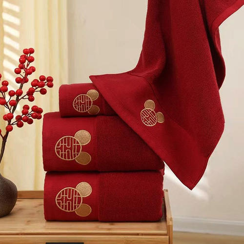 日本MUJ结婚毛巾浴巾红色四件套