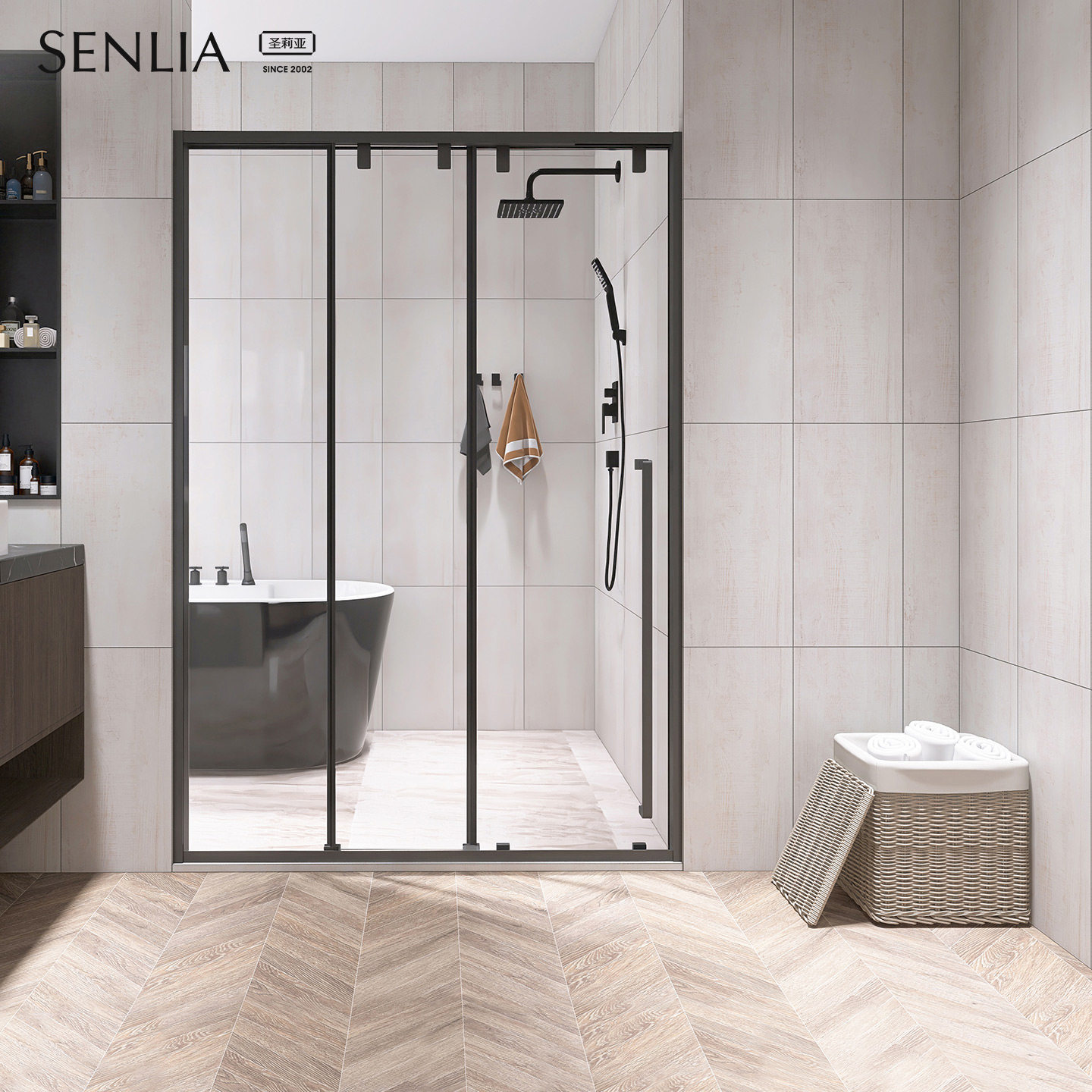 圣莉亚淋浴房一体式家用三联动移门定制淋浴门浴屏浴室隔断玻璃门