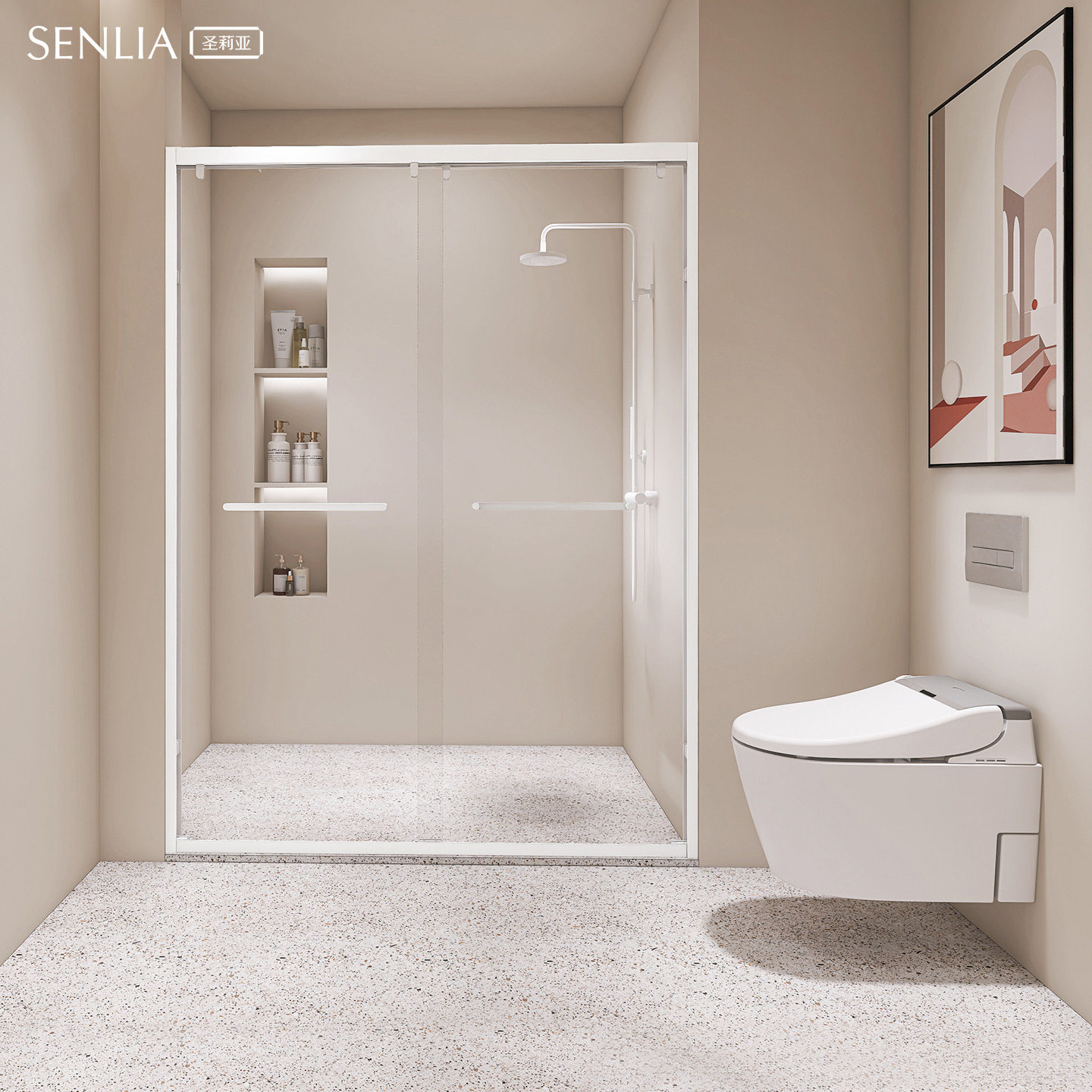 圣莉亚淋浴房一字卫生间玻璃隔断推拉门整体浴室沐浴房移门淋浴门