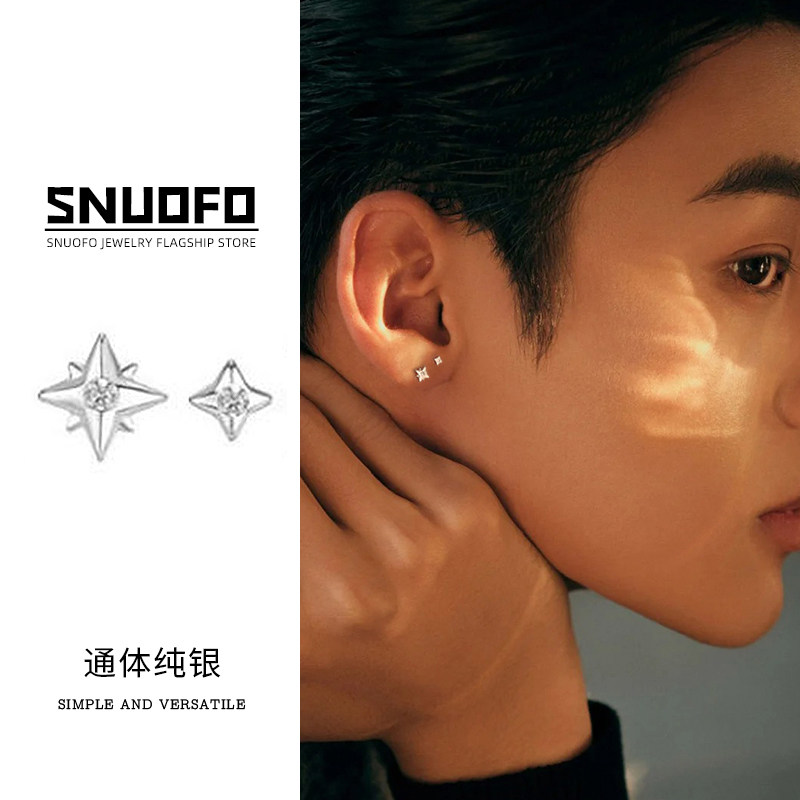 夏季简约纯银耳环痞帅