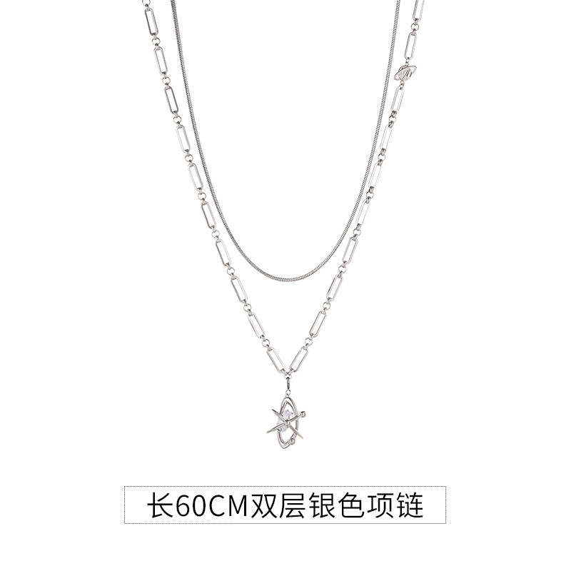 thumbnail for Niche design necklace men's fashion brand double layer light luxury autumn and winter sweater chain hip hop pendant versatile new accessories cool