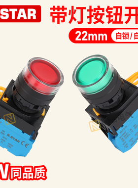 带灯按钮开关指示灯24VYW1L220v自锁自复位电气启动按压平头按键