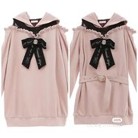 The autumn hooded lace patchwork off-the-shoulder long-sleeved embroidered bow No. 1 loose hoodie from Daily foreign trade thumbnail 3