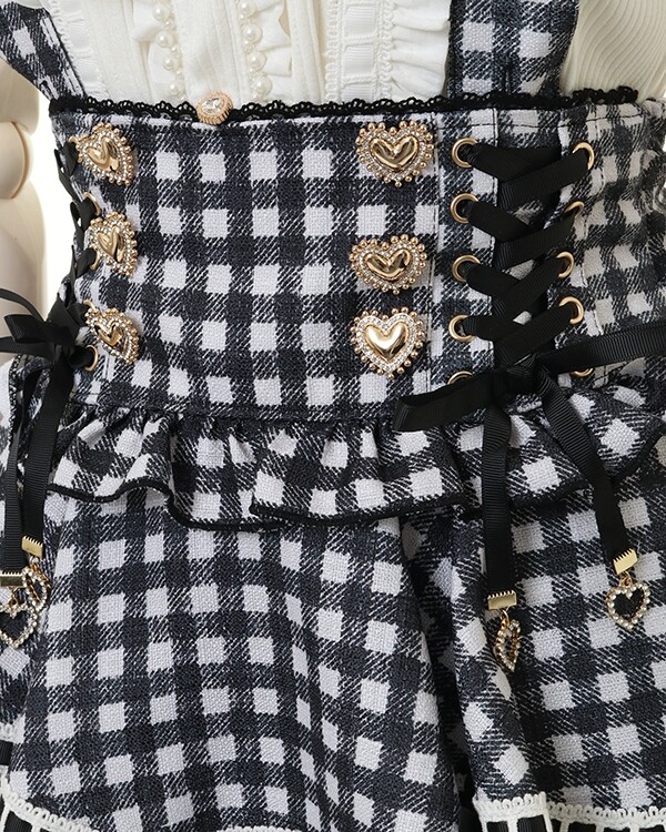 thumbnail for Japanese sweet and cute heavy industry print plaid bow preppy style high waist 813 plaid summer frame skirt girl